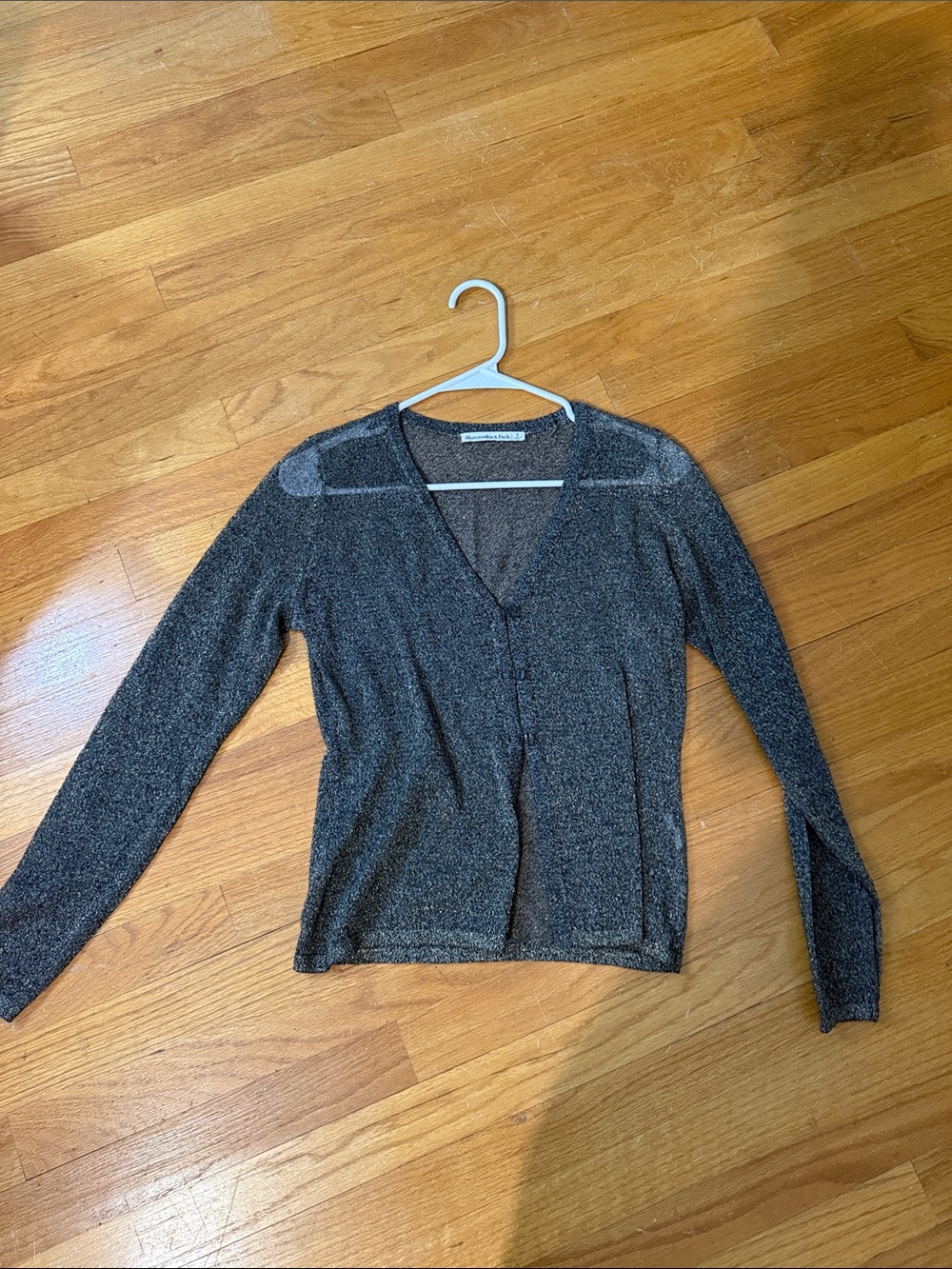 Abercrombie & Fitch Metallic Charcoal V-Neck Button-Up Sweater